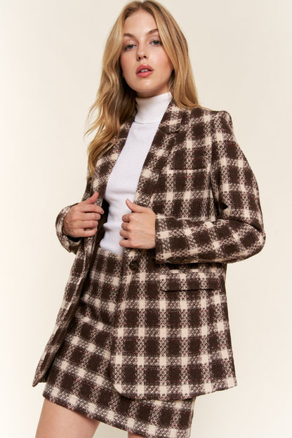 Aura Stylo - And The Why Full Size Plaid Brushed One Button Blazer