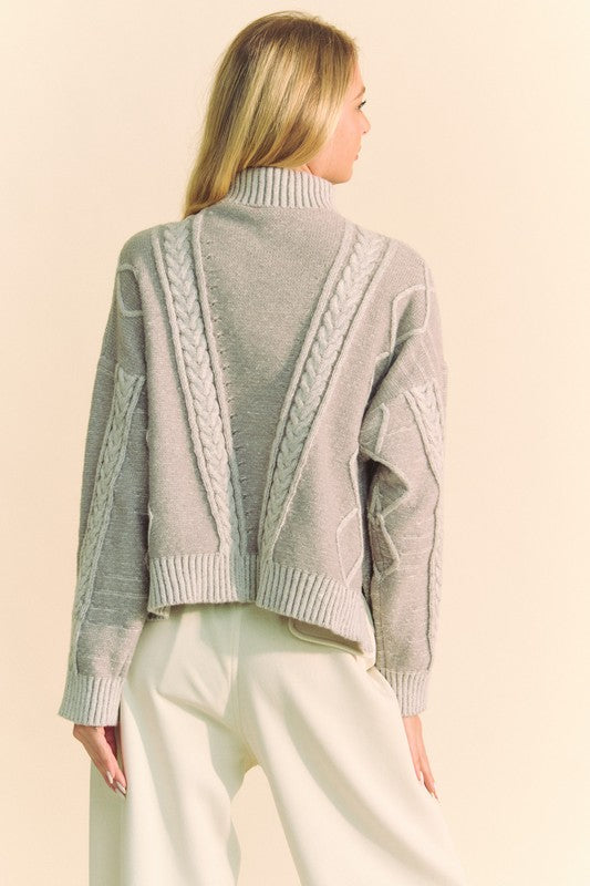 Davi &amp; Dani Cable-Knit Turtleneck Dropped Shoulder Sweater