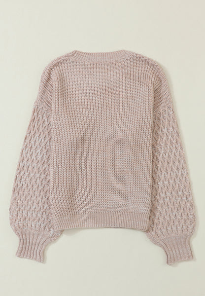 Aura Stylo - Cable-Knit Round Neck Dropped Shoulder Sweater