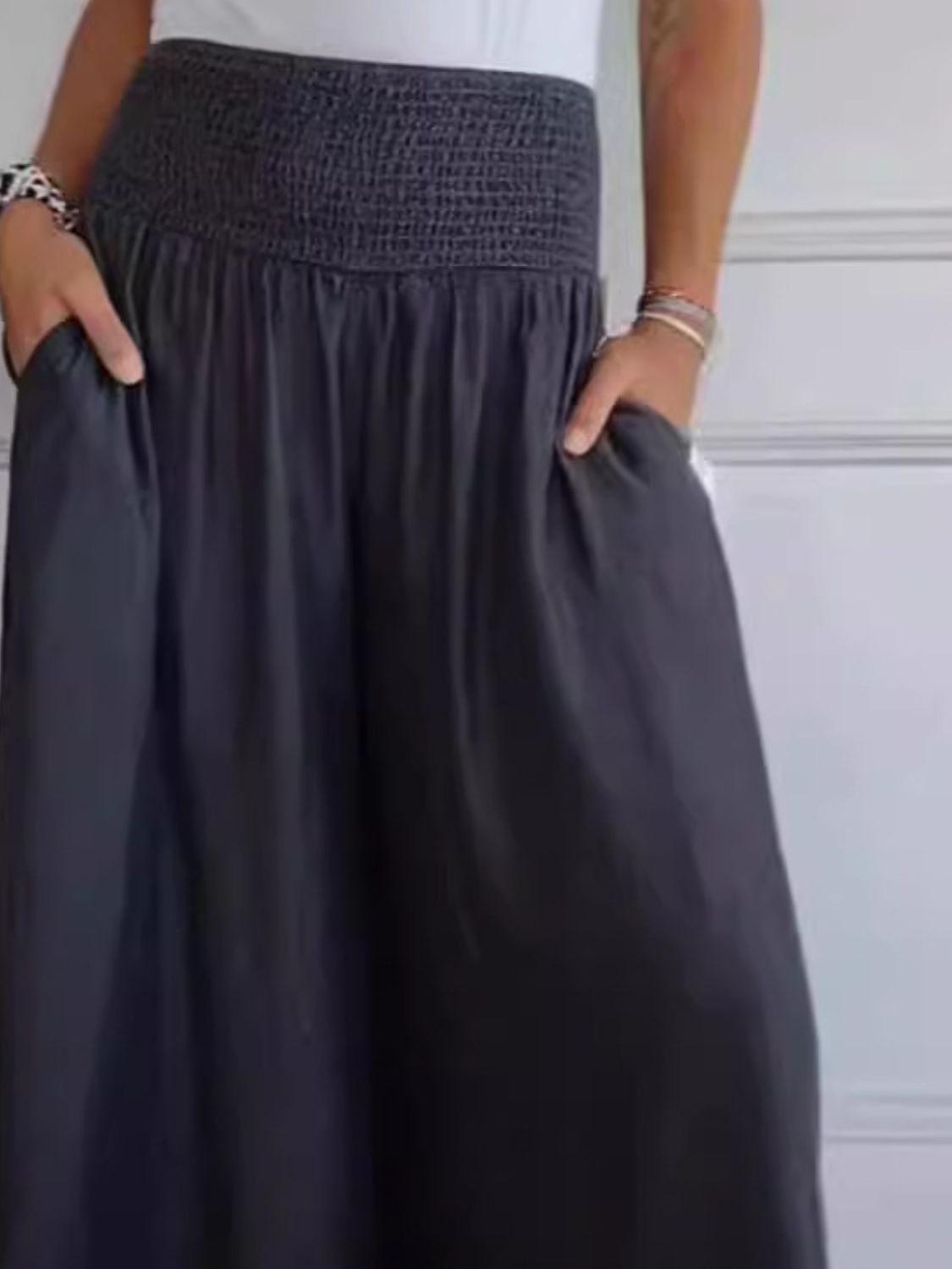 Aura Stylo - Full Size Smocked Wide Leg Pants with Pockets