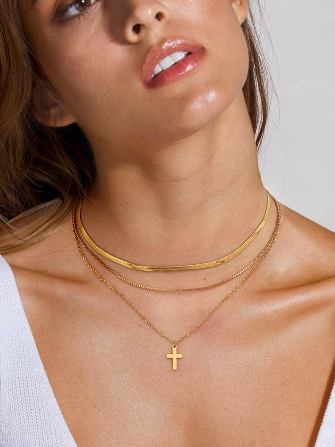 Aura Stylo - 18K Gold-Plated Three-Layered Cross Necklace