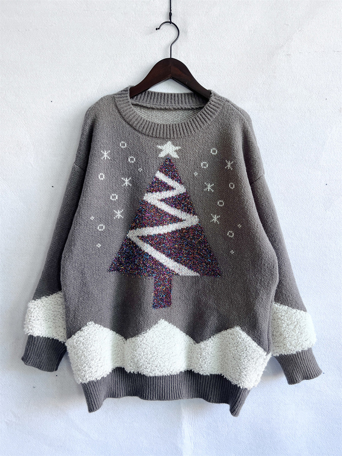 Aura Stylo - Christmas Tree Graphic Dropped Shoulder Sweater