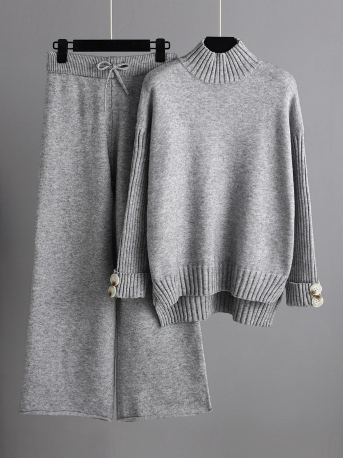 Aura Stylo - Basic Bae High- Low Turtleneck Long Sleeve Top and Pants Sweater Set