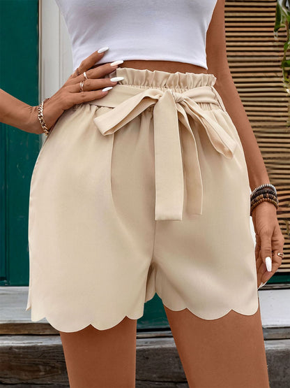 Perfee Frill Tied Shorts with Pockets