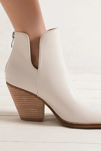 Aura Stylo - Beast Fashion Pointed Metal-Tip Toe Block Heel Ankle Boots