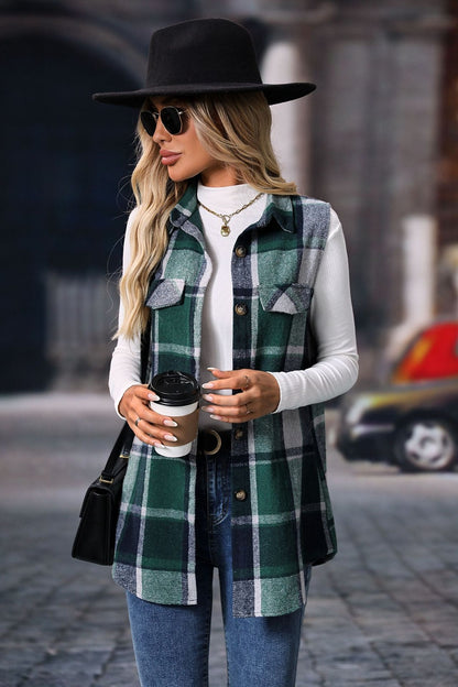 Aura Stylo - Plaid Button Up Vest Coat