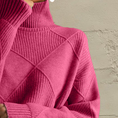  Geometric Turtleneck Long Sleeve Sweater