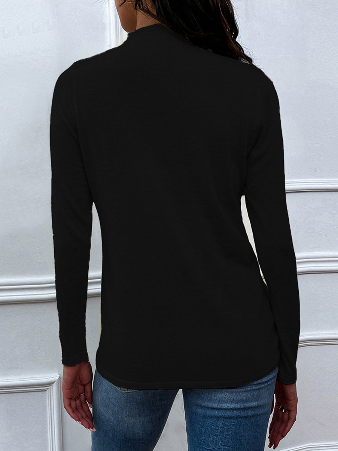 Shiny Mock Neck Long Sleeve Knit Top