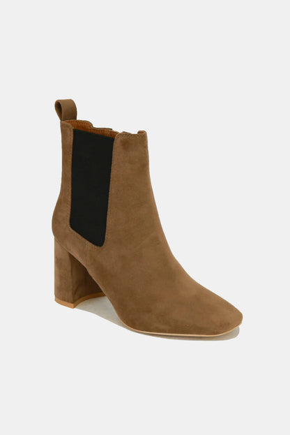 Aura Stylo - Beast Fashion Faux Suede Block Heel Chelsea Boots with Elastic Side Panel