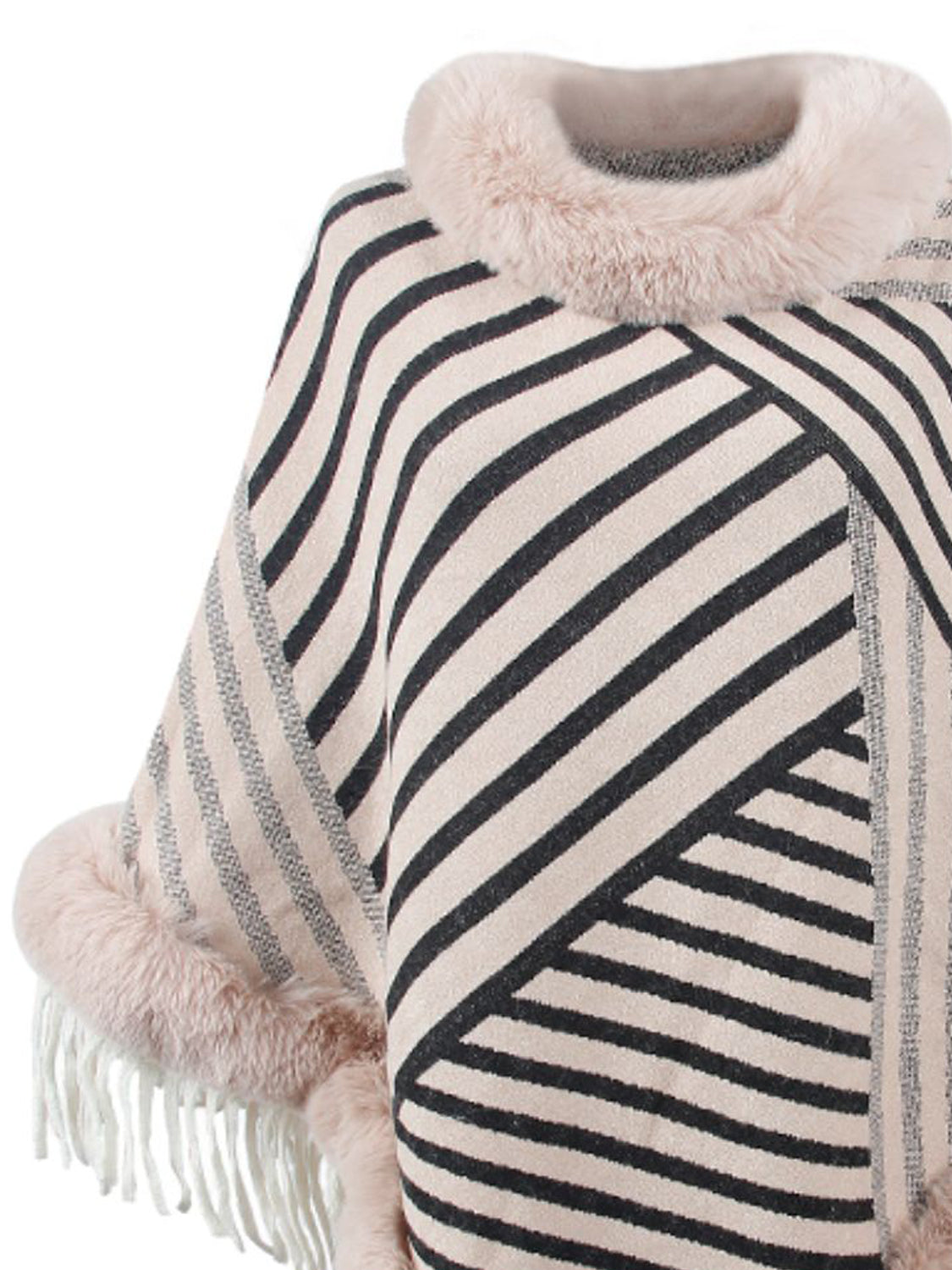 Striped Fringe Hem Poncho Outerwear