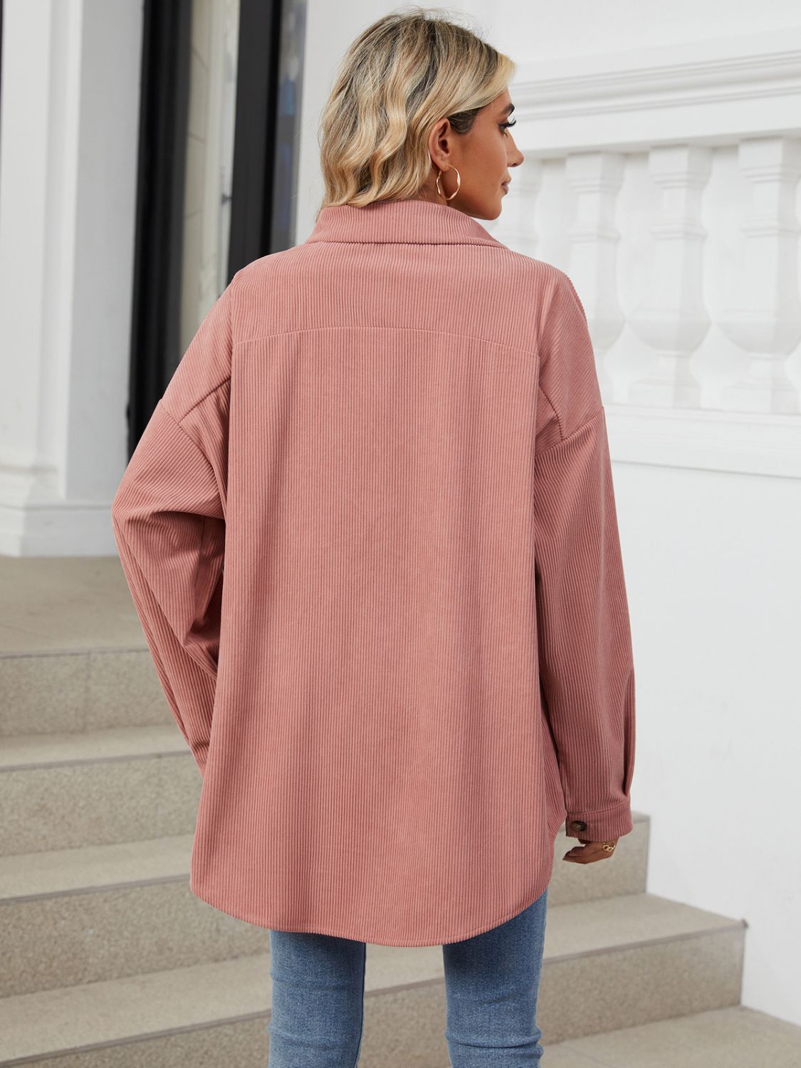 Aura Stylo - Collared Neck Long Sleeve Dropped Shoulder Shirt