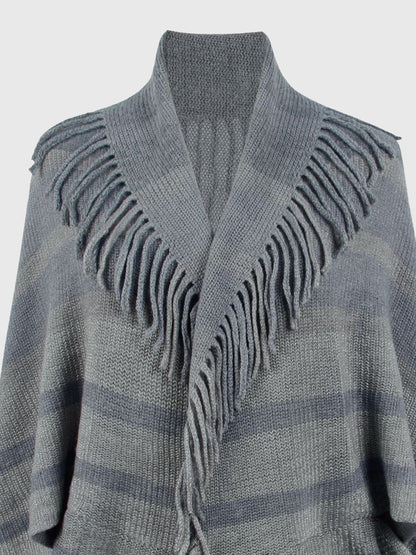 Aura Stylo - Fringe Detail Open Front Poncho