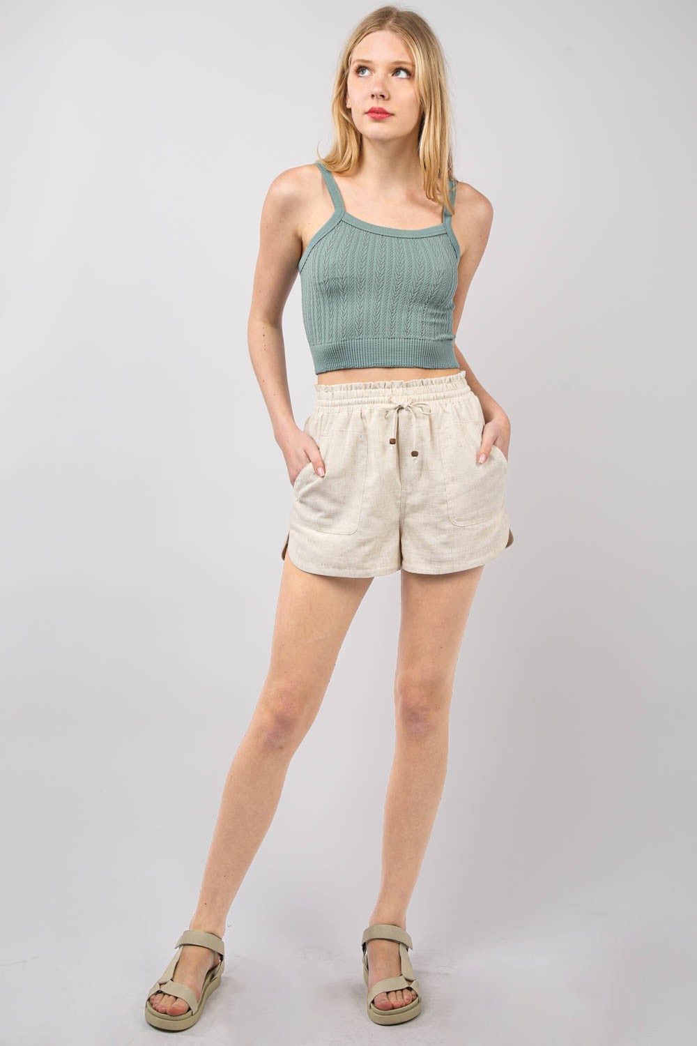 Aura Stylo - VERY J Drawstring Elastic Waist Linen Shorts