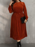 Aura Stylo - Plus Size Round Neck Long Sleeve Midi Dress