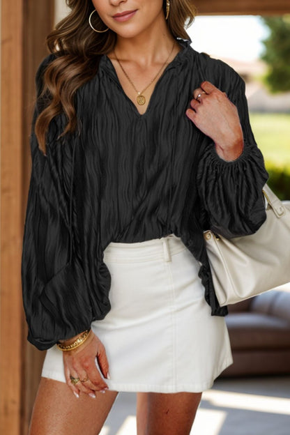 High Neck Tie Accent Long Sleeve Blouse