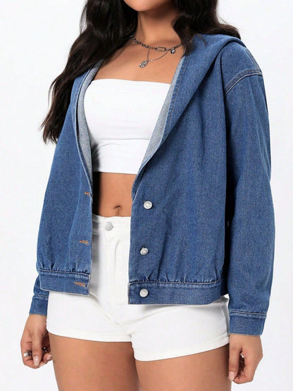 Urban Chic Button Up Hooded Denim Top