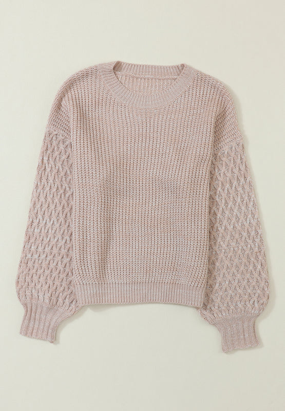 Aura Stylo - Cable-Knit Round Neck Dropped Shoulder Sweater