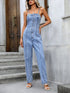 Spaghetti Straps Flare Denim Jumpsuit