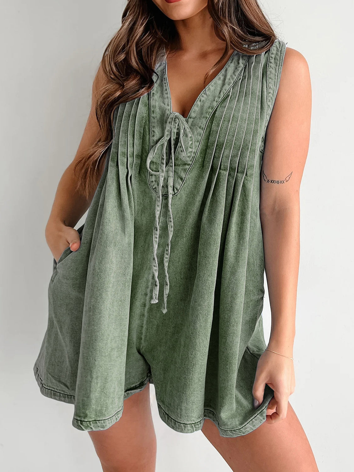 Stylish Tied Romper with Pockets