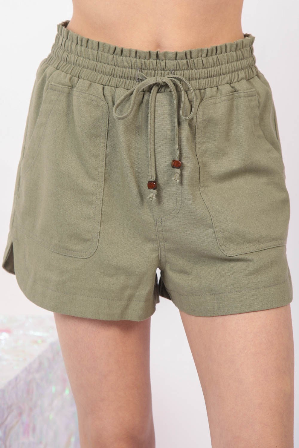 Aura Stylo - VERY J Drawstring Elastic Waist Linen Shorts