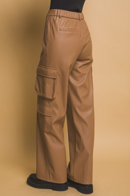 Love Tree PU Leather Cargo Pants