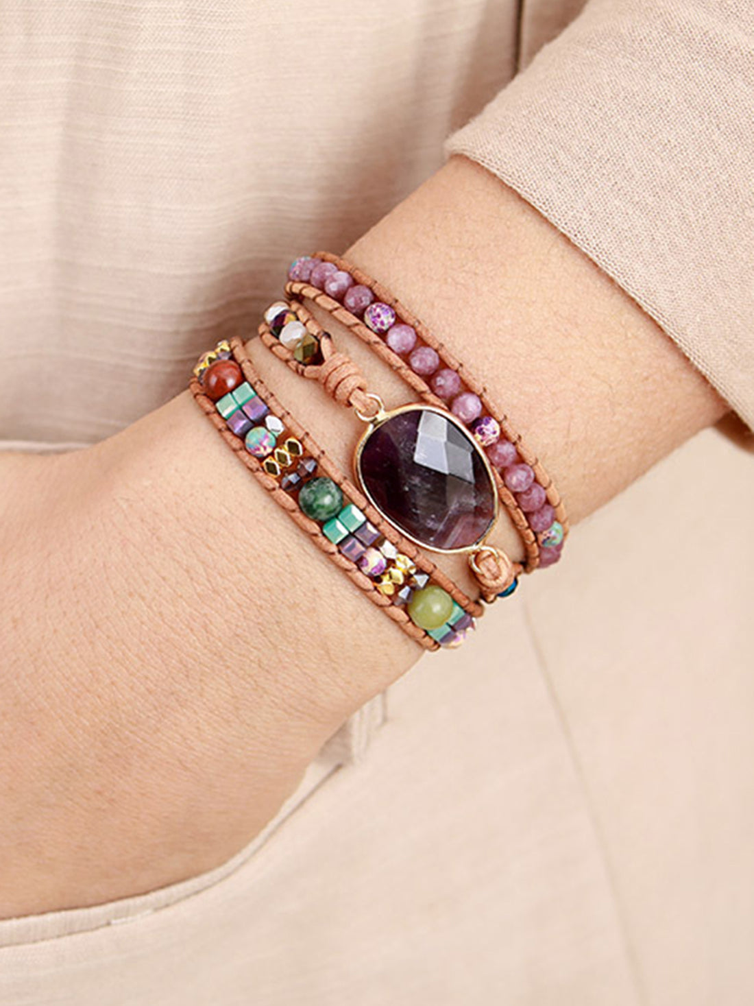 Aura Stylo - Triple-Layer Amethyst Bracelet