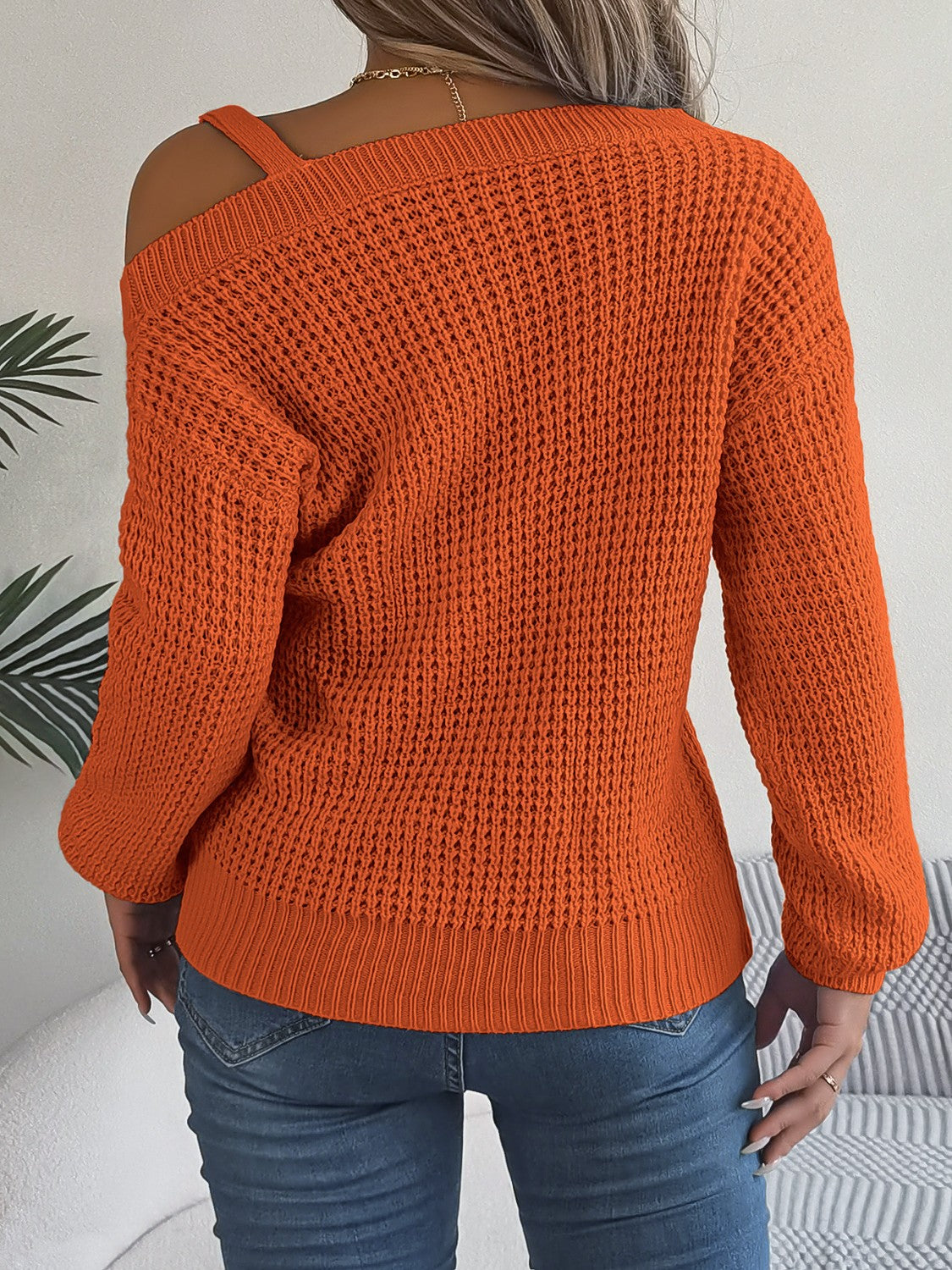 Aura Stylo - Asymmetrical Neck Long Sleeve Sweater