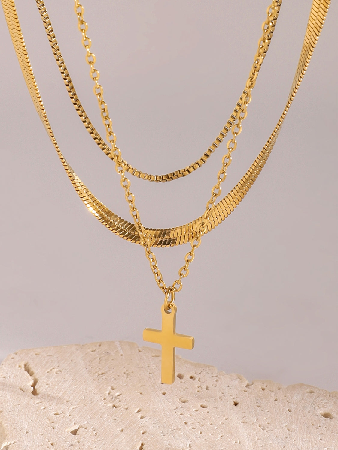 Aura Stylo - 18K Gold-Plated Three-Layered Cross Necklace