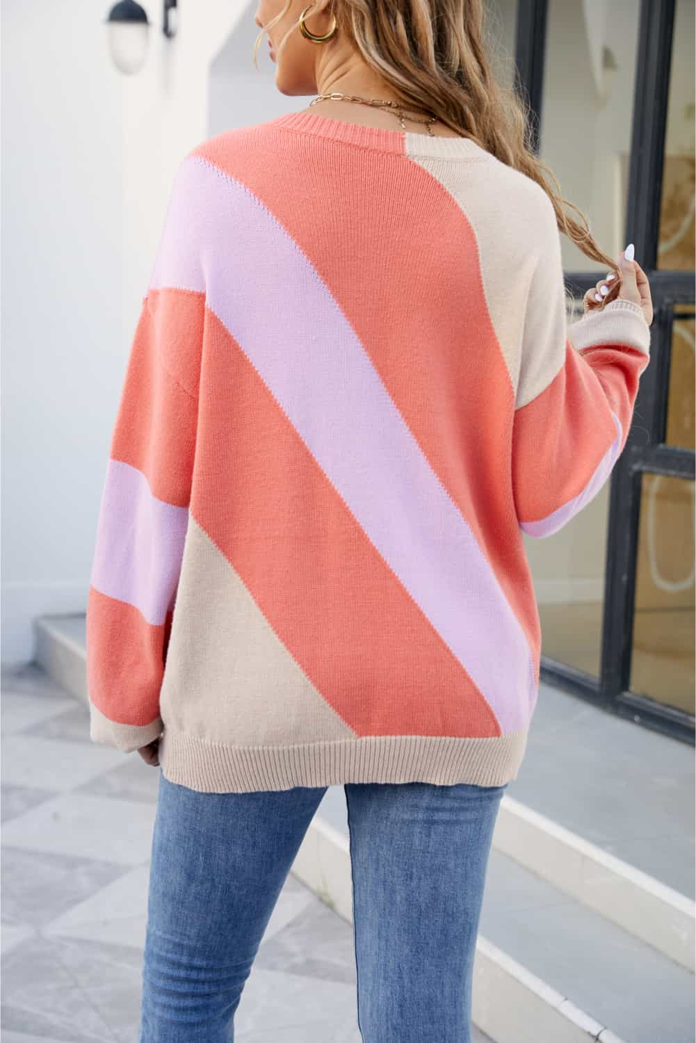 Aura Stylo - Angel Wings Color Block Ribbed Round Neck Sweater