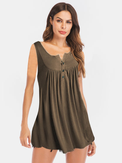 Curved Hem Ruched Notched Tank