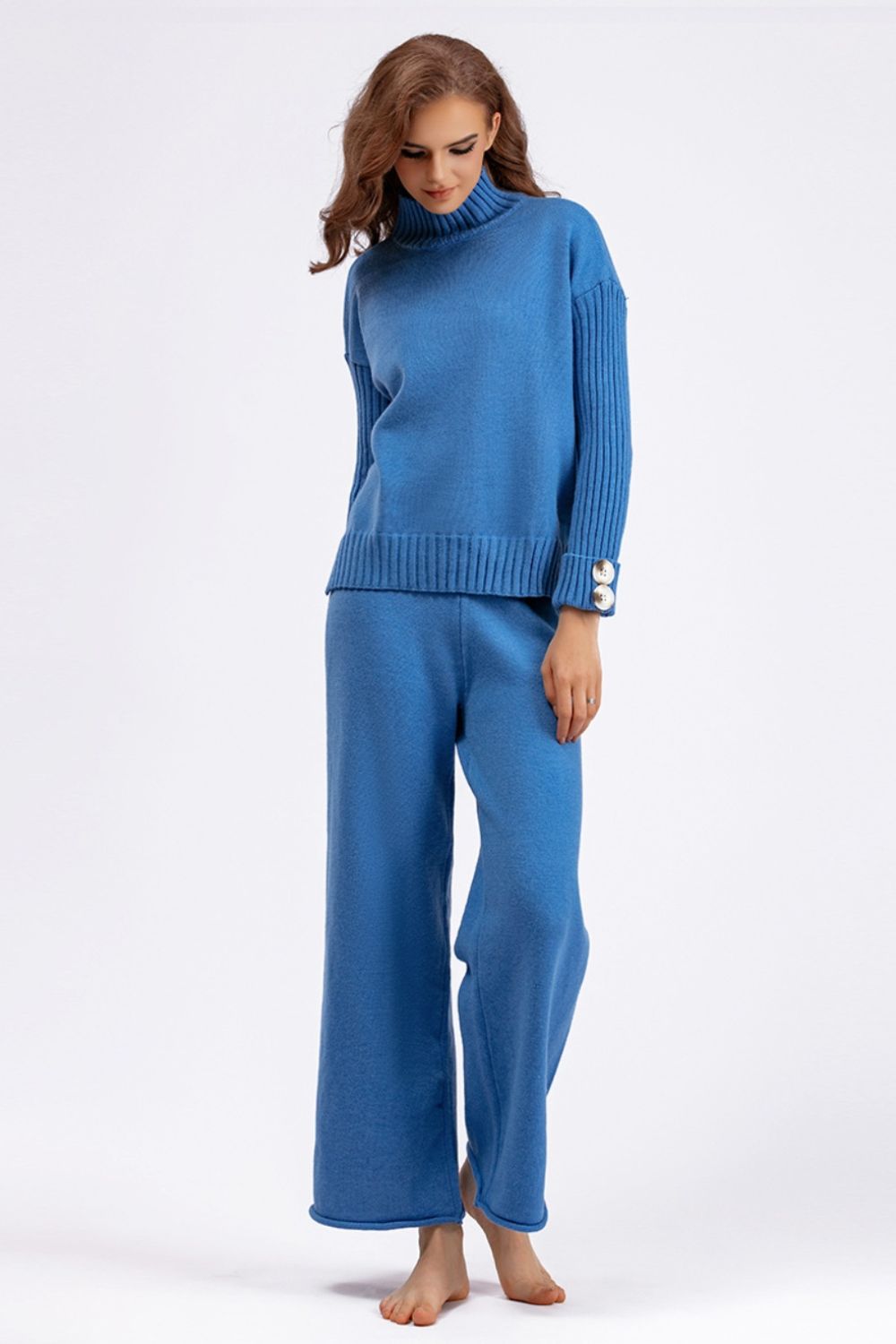 Aura Stylo - Basic Bae High- Low Turtleneck Long Sleeve Top and Pants Sweater Set