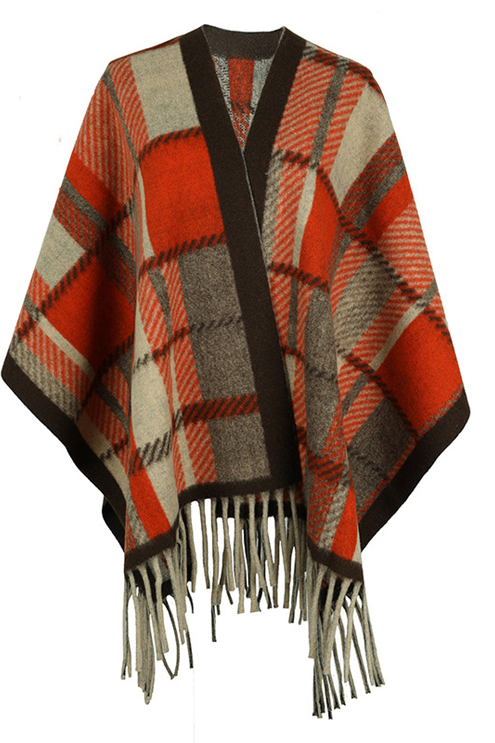 Aura Stylo - Cloak Sleeve Fringe Detail Poncho