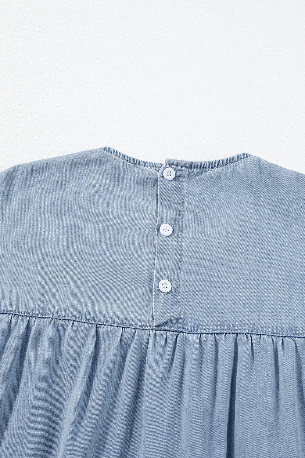 Aura Stylo - Ruffled Round Neck Cap Sleeve Denim Dress