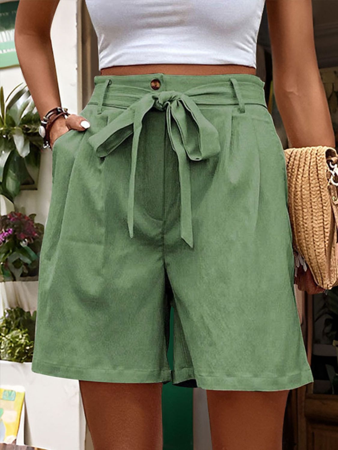 Perfee Pocketed High Waist Shorts