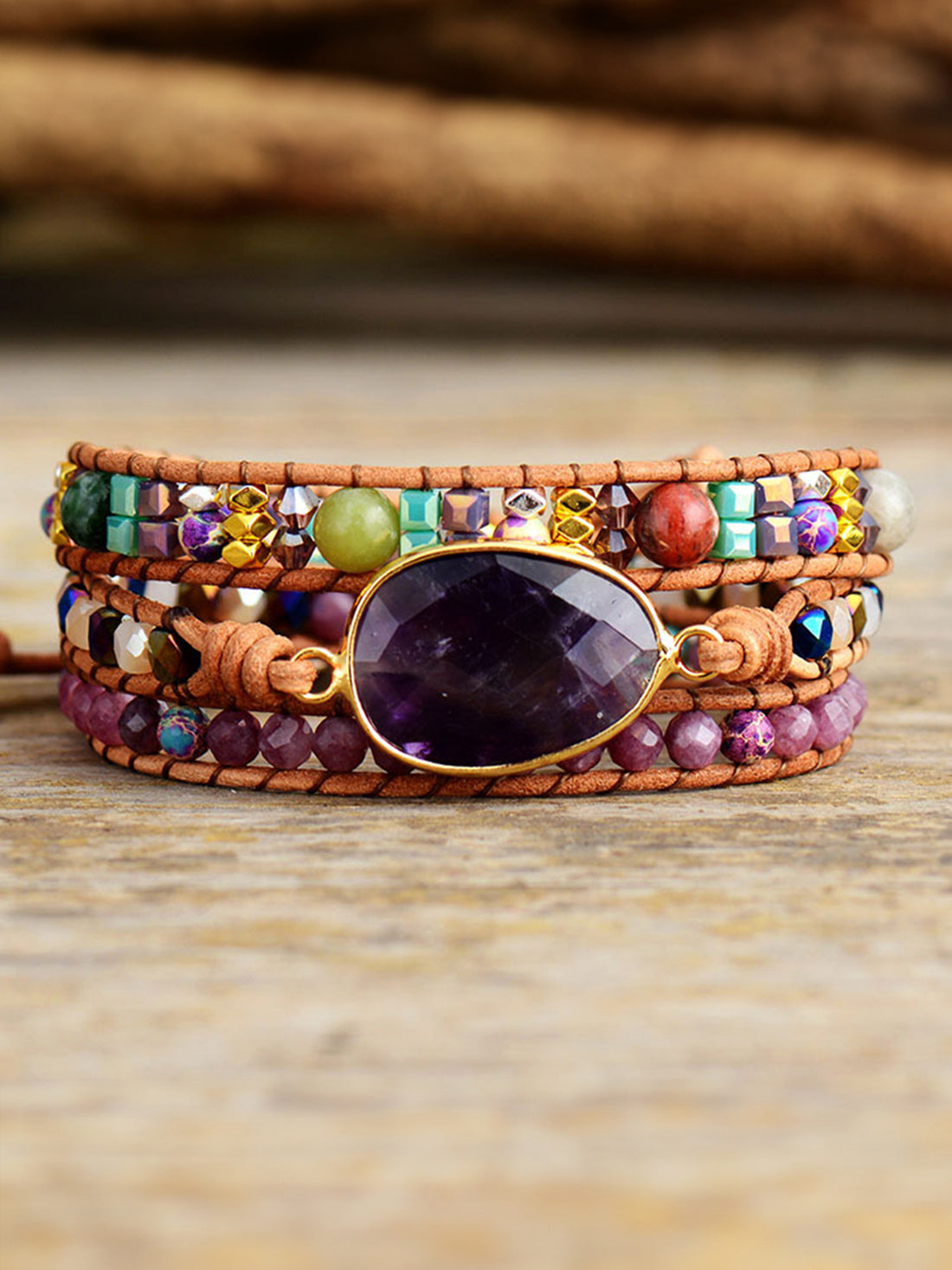 Aura Stylo - Triple-Layer Amethyst Bracelet