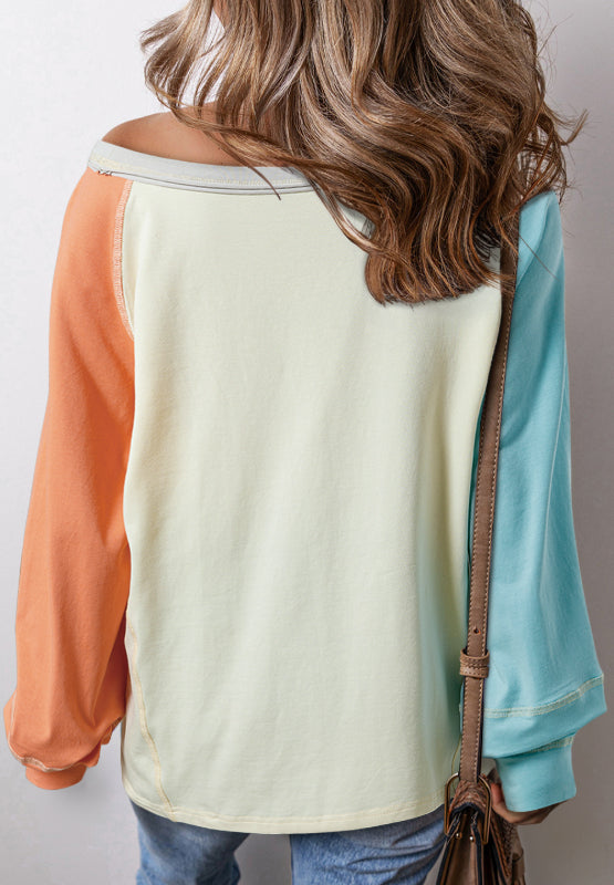 Color Block Round Neck Long Sleeve T-Shirt