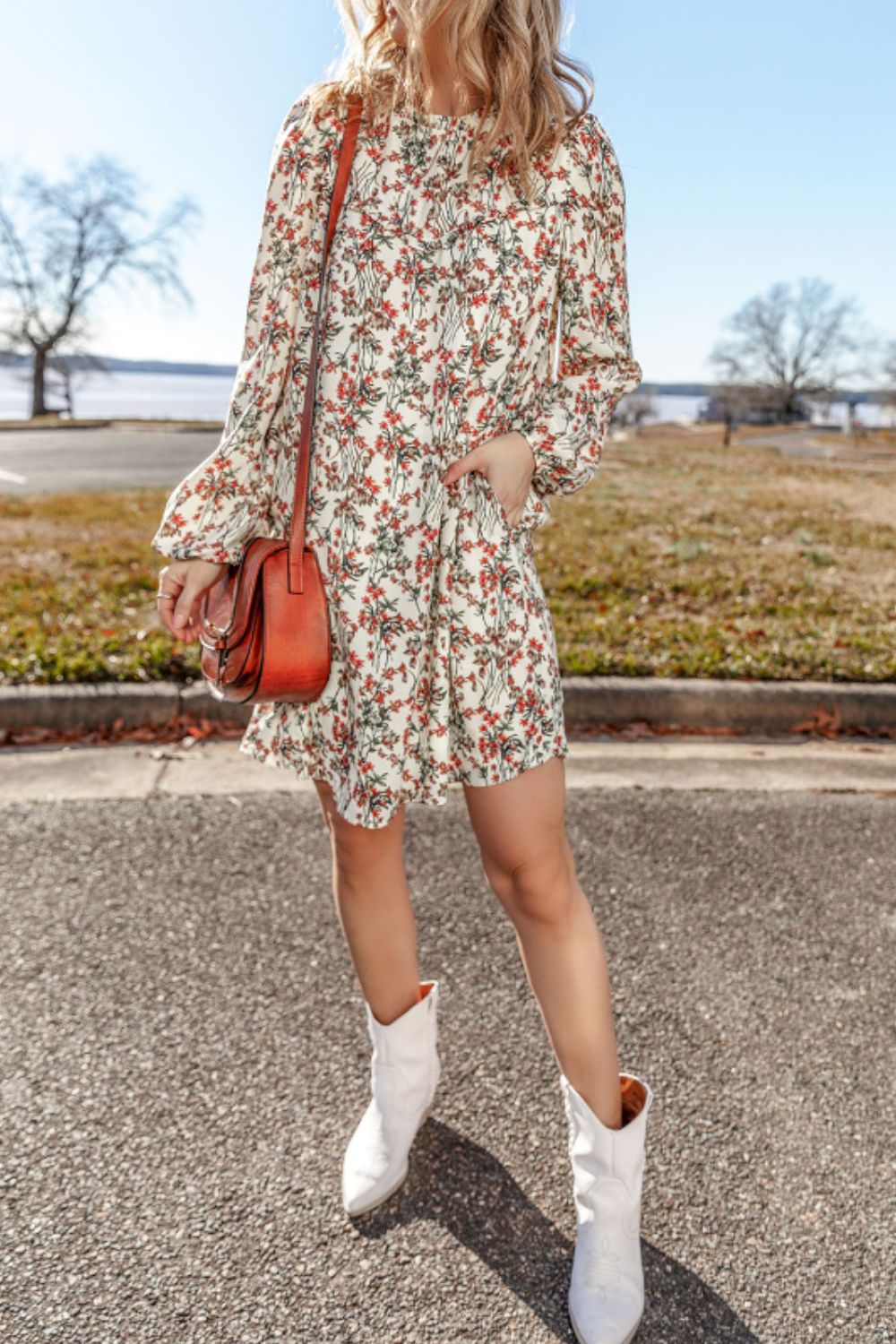 Aura Stylo - Floral Round Neck Long Sleeve Dress