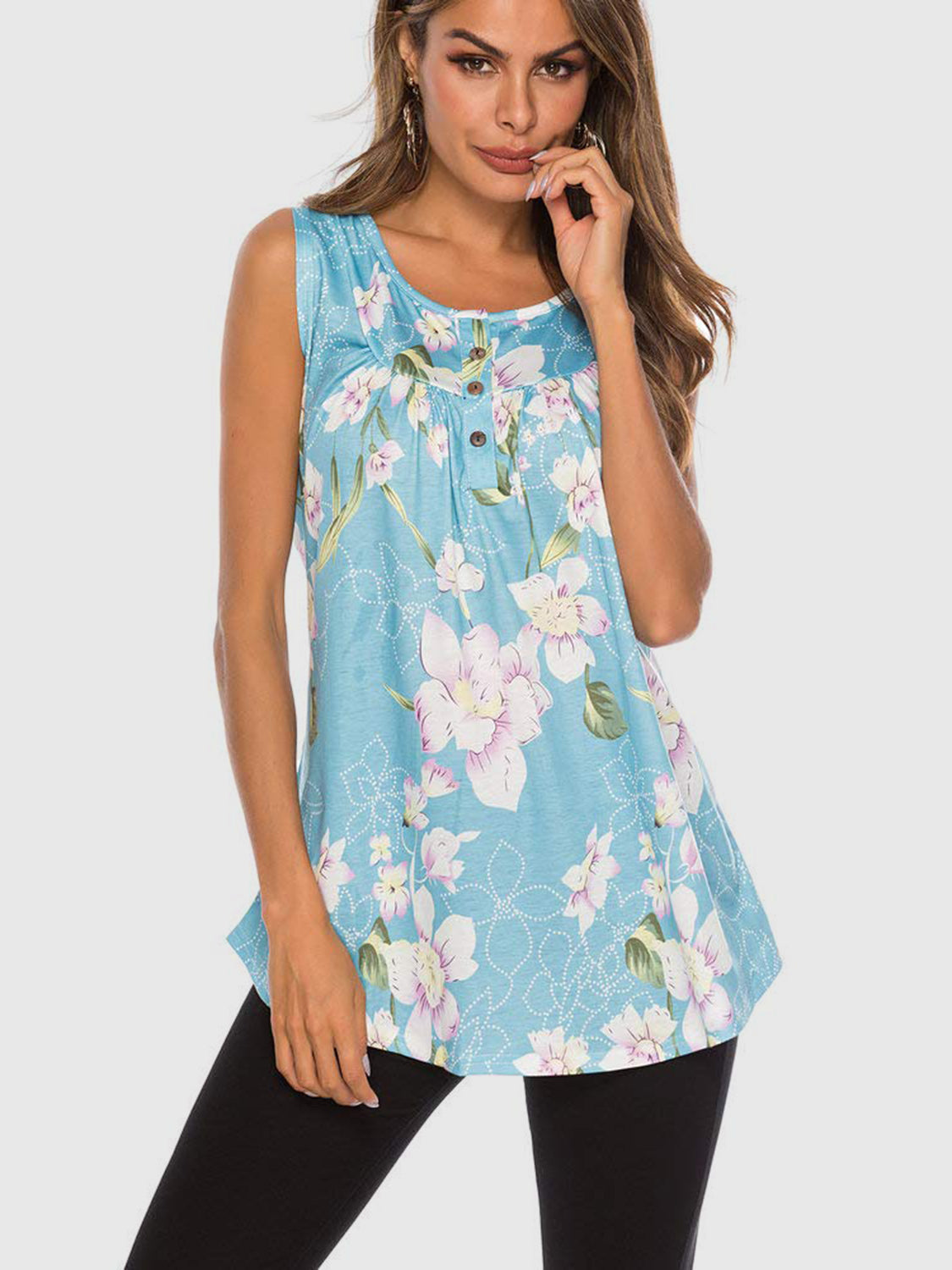 Flower Printed Round Neck Tank