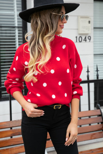 Aura Stylo - Angel Wings Woven Right Polka Dot Round Neck Dropped Shoulder Sweater