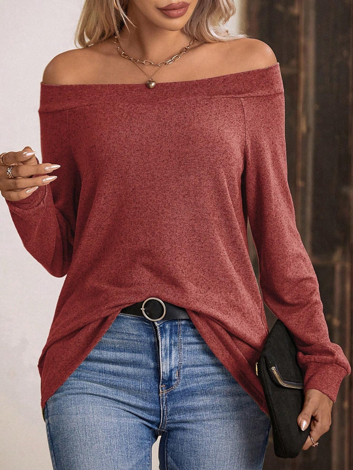 Off-Shoulder Long Sleeve T-Shirt