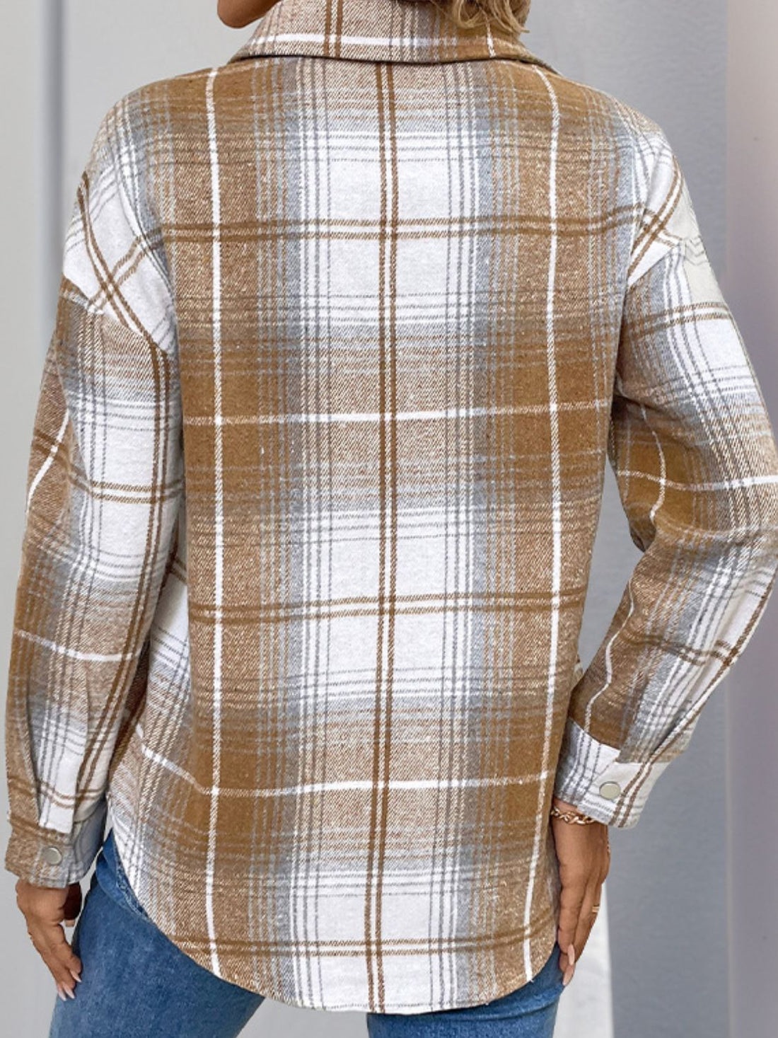 Aura Stylo - Perfee Plaid Collared Neck Half Zip Long Sleeve Top