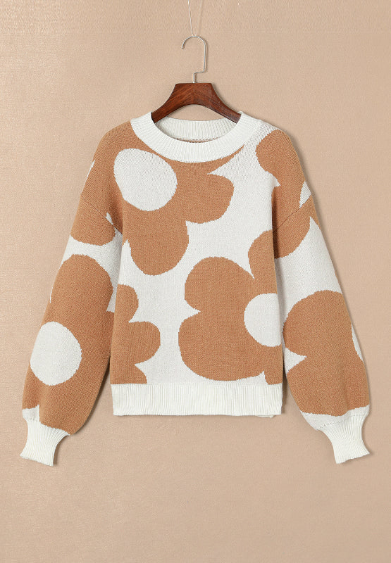 Aura Stylo - Contrast Flower Mock Neck Long Sleeve Sweater