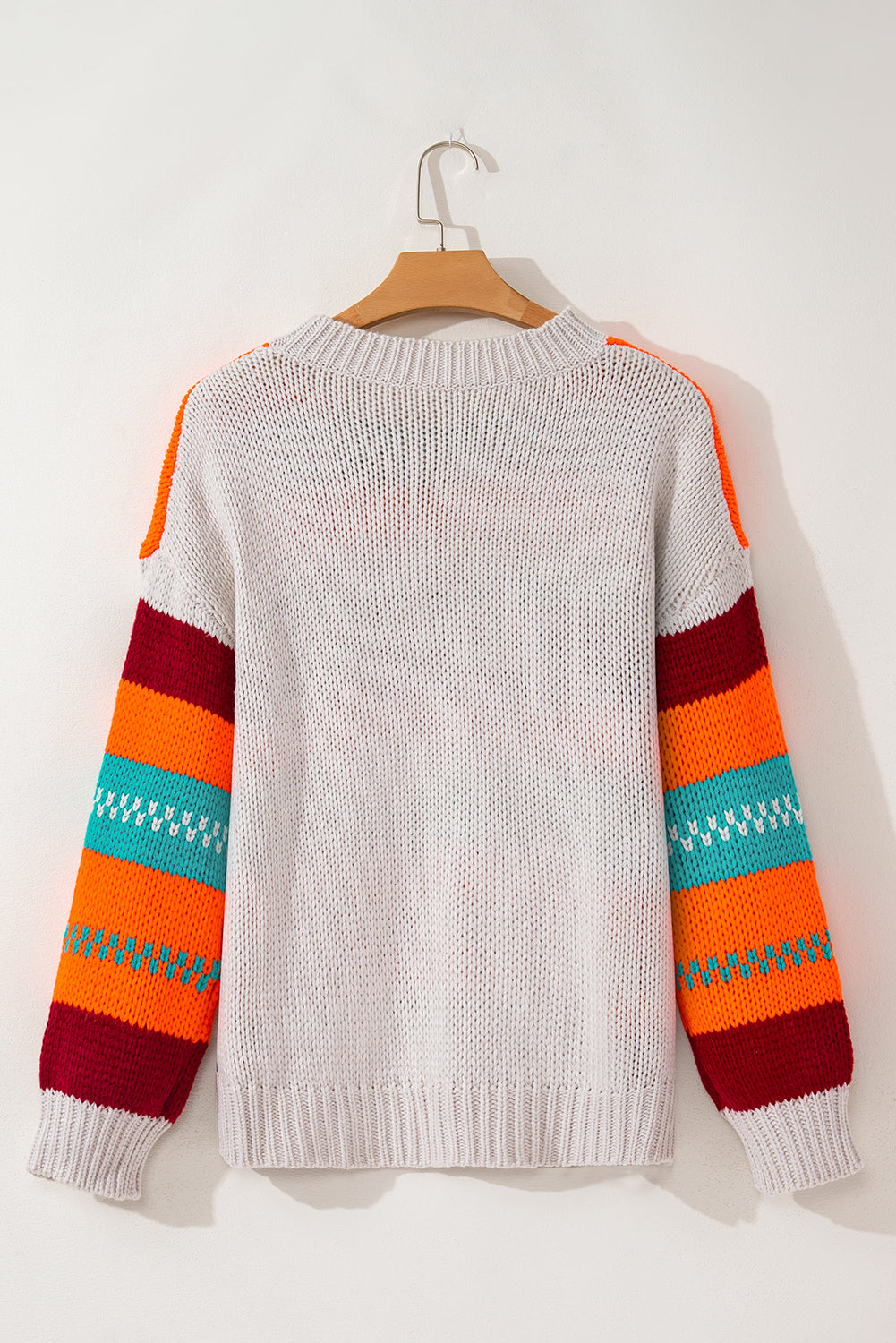 Aura Stylo - Contrast Striped Round Neck Long Sleeve Sweater