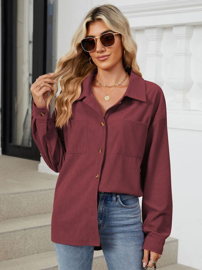 Aura Stylo - Button Up Long Sleeve Shirt with Breast Pockets