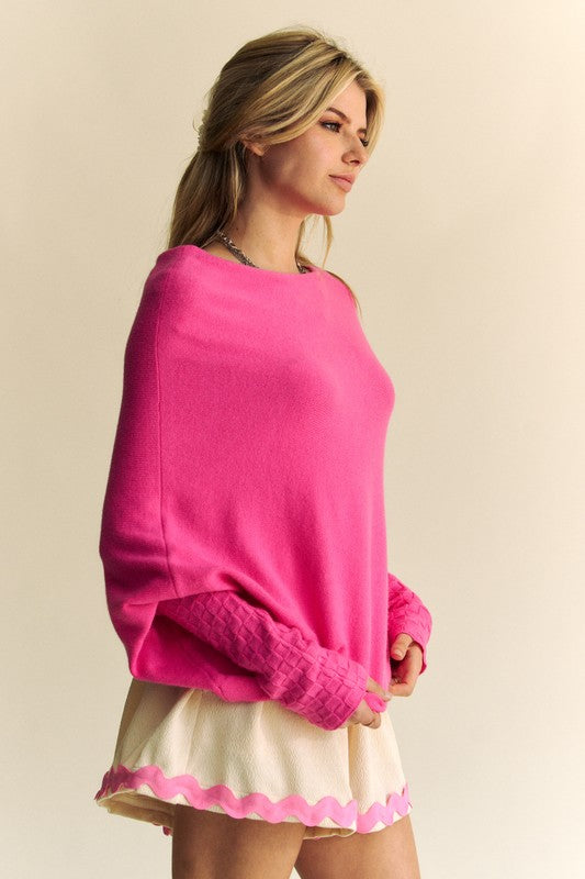 Davi &amp; Dani Solid Color Batwing Sleeve Sweater