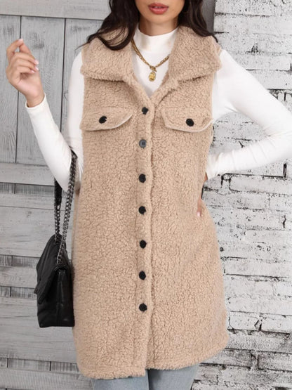 Aura Stylo - Button Up Teddy Vest Coat