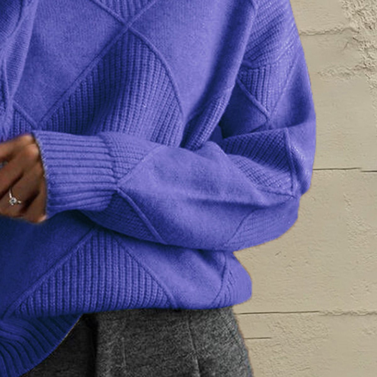  Geometric Turtleneck Long Sleeve Sweater