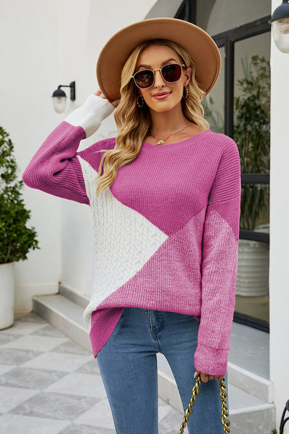 Aura Stylo - Color Block Round Neck Sweater