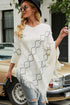 Pearl Trim V Neck Fringe Hem Poncho