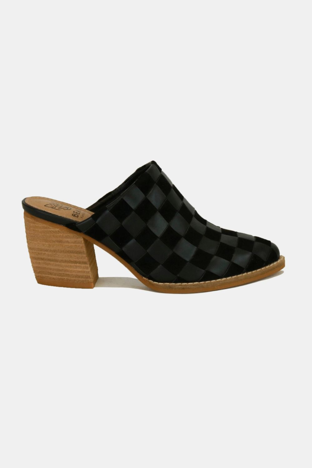 Aura Stylo - Beast Fashion Woven Checkerboard Block Heel Mule Shoes